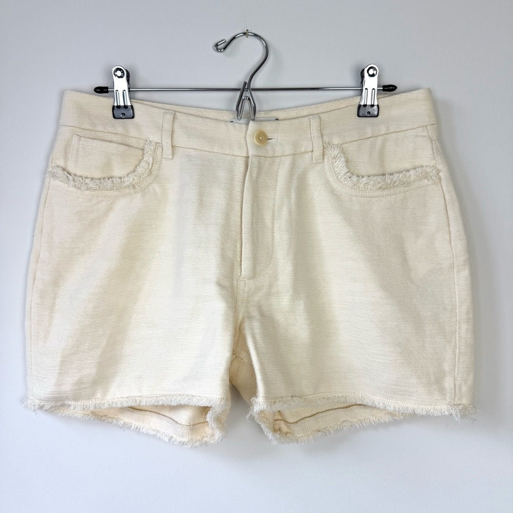 Arje Cotton Fringe Off White Cream Shorts